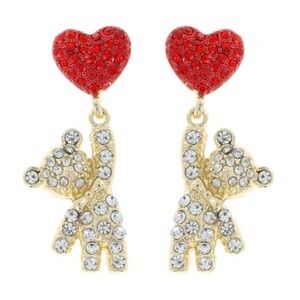 325. Teddy bear rhinestone heart post earrings
